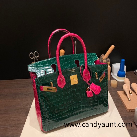 Hermes Birkin 30cm porosus Crocodile 8T /Rose Candy Gold Hardware  Full Handmade birkin30-004