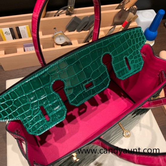 Hermes Birkin 30cm porosus Crocodile 8T /Rose Candy Gold Hardware  Full Handmade birkin30-004