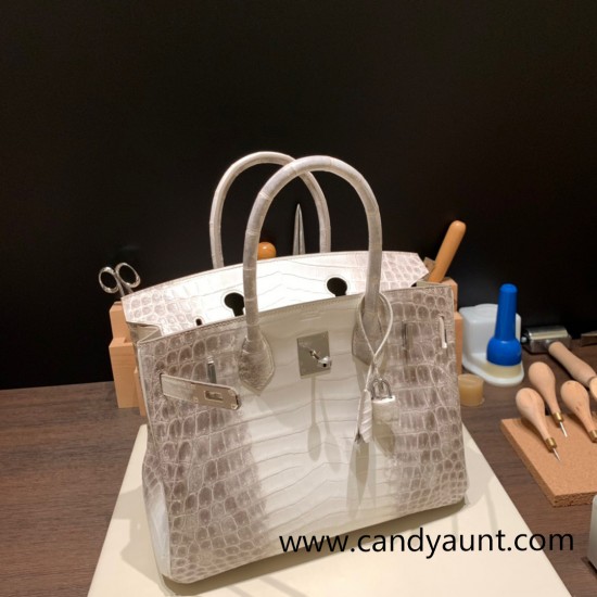 Hermes Birkin 30cm Himalaya 01 Silver Hardware   Full Handmade birkin30-005