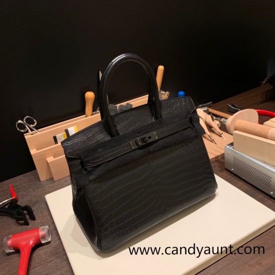 Hermes Birkin 30cm so black Crocodile Black Hardware  Full Handmade birkin30-007