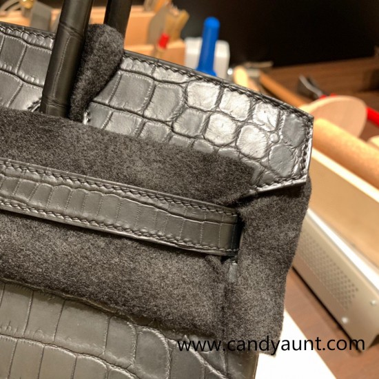 Hermes Birkin 30cm so black Crocodile Black Hardware  Full Handmade birkin30-007