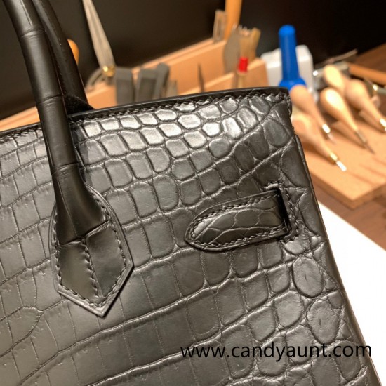 Hermes Birkin 30cm so black Crocodile Black Hardware  Full Handmade birkin30-007