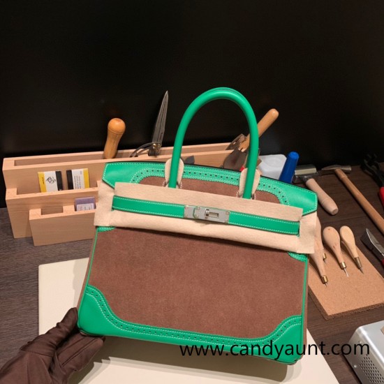 Hermes Birkin 30cm swift& chamois 1K /Bambou & 37/ Gold Silver Hardware  Full Handmade birkin30-009