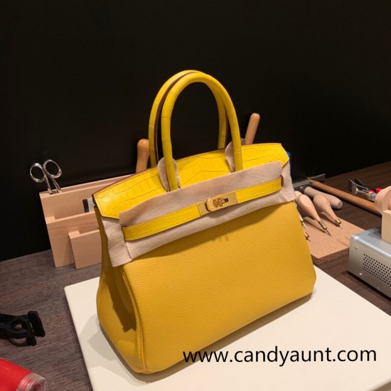 Hermes Birkin 30cm Crocodile& Touch 9D /Jaune Ambre Gold Hardware  Full Handmade birkin30-020