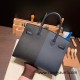 Hermes Birkin 30cm Casaque 89/ Black & 76/Blue Indigo & 0F/Blue Frida Gold Hardware  Full Handmade birkin30-023