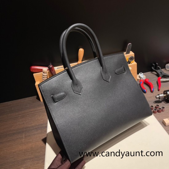 Madame Sellier birkin 30cm Outer Seam 89 /Black (Noir) Silver Hardware  Full Handmade birkin30-026