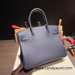 Hermes birkin 30cm togo 2Z/ Blue nuit Silver Hardware  Full Handmade birkin30-029