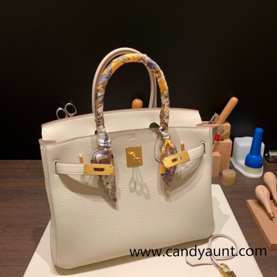 Hermes birkin 30cm togo 10/ Craie Gold Hardware  Full Handmade birkin30-038