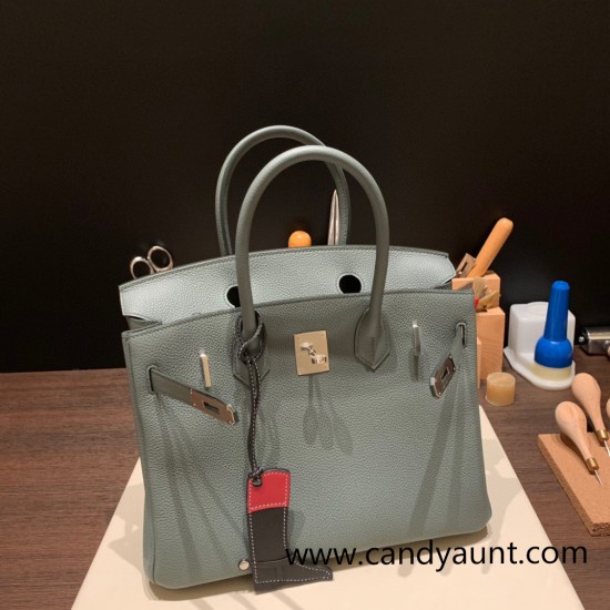 Hermes birkin 30cm togo 63/ Vert Amande Silver Hardware  Full Handmade birkin30-041