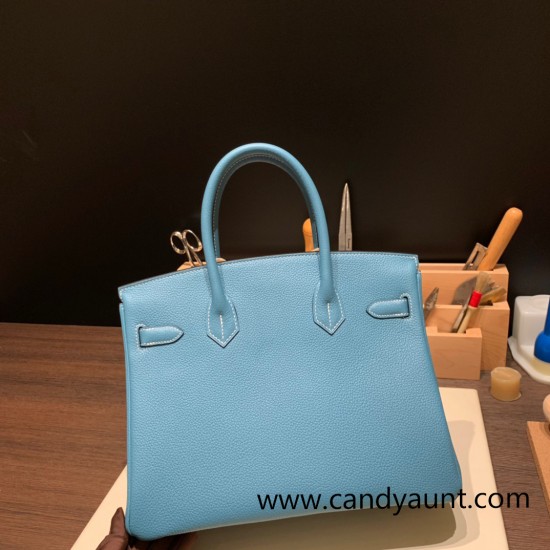 Hermes birkin 30cm togo 75 /Blue Jean Gold Hardware  Full Handmade birkin30-043