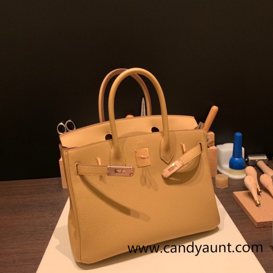 Hermes birkin 30cm togo 4B /Biscuit Gold Hardware  Full Handmade birkin30-046