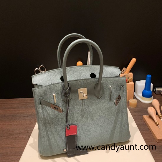 Hermes birkin 30cm togo 63/Vert Amande Silver Hardware  Full Handmade birkin30-048