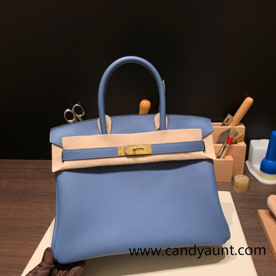 Hermes birkin 30cm togo R2 /Blue Agate Gold Hardware  Full Handmade birkin30-052