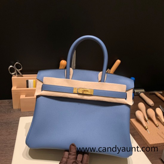 Hermes birkin 30cm togo R2 /Blue Agate Gold Hardware  Full Handmade birkin30-052