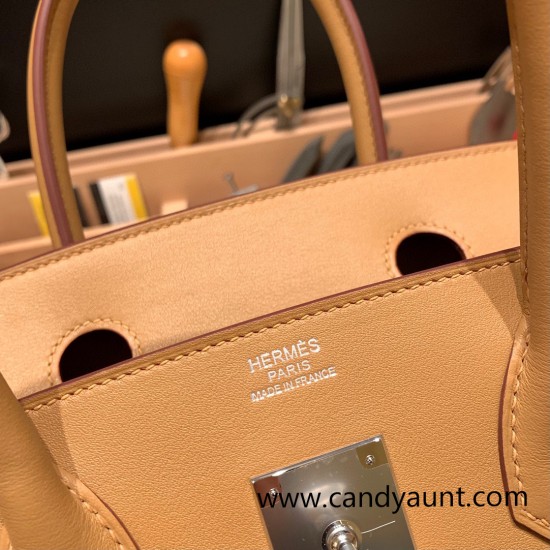 Hermes birkin 30cm swift& Canvas 18/Étoupe Grey Gold Hardware  Full Handmade birkin30-086