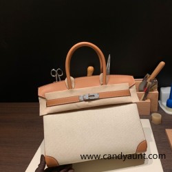 Hermes birkin 30cm stock swift & Canvas 37 /Gold Gold Hardware  Full Handmade birkin30-090