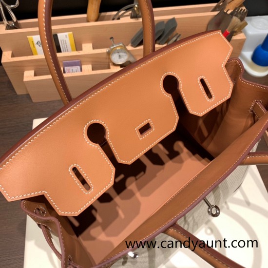 Hermes birkin 30cm stock swift & Canvas 37 /Gold Gold Hardware  Full Handmade birkin30-090