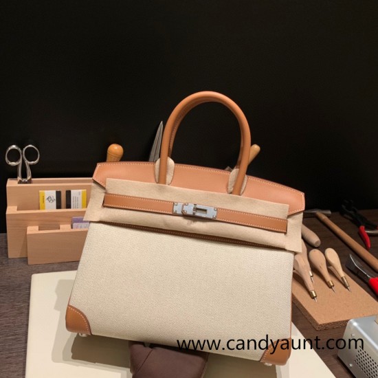 Hermes birkin 30cm stock swift & Canvas 37 /Gold Gold Hardware  Full Handmade birkin30-090