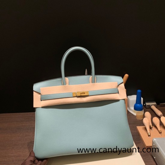 Hermes Birkin 35cm togo 7G/ Ciel Gold Hardware Full Handmade 002