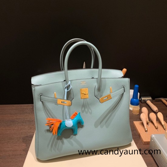 Hermes Birkin 35cm togo 7G/ Ciel Gold Hardware Full Handmade 002