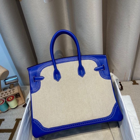 Hermes Birkin 35cm swift 7T/Blue Electric Silver Hardware Full Handmade 010