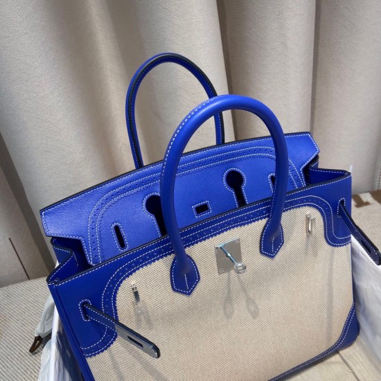 Hermes Birkin 35cm swift 7T/Blue Electric Silver Hardware Full Handmade 010