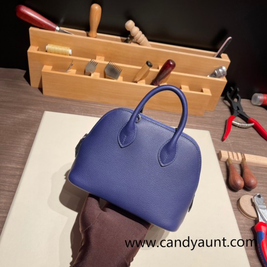 Hermes mini bolide evercolor 73 /Blue Saphir Full Handmade 010