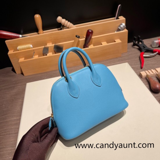 Hermes mini bolide evercolor P3 /Blue du Nord Full Handmade 011