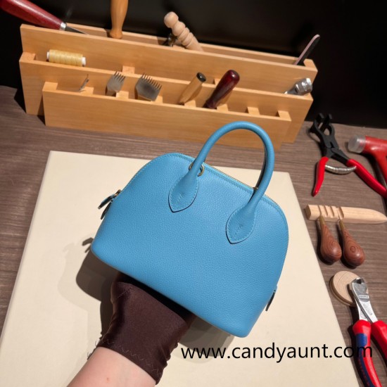 Hermes mini bolide evercolor P3 /Blue du Nord Full Handmade 011