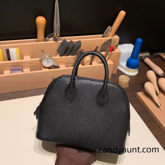 Hermes mini bolide Chevre 89 /Black (Noir) Full Handmade 032