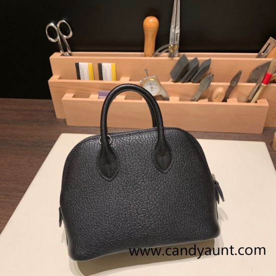 Hermes mini bolide Chevre 89 /Black (Noir) Full Handmade 032