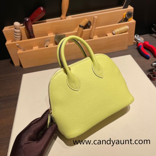 Hermes mini bolide Chevre R9 /Jaune Bourgeon Full Handmade 034