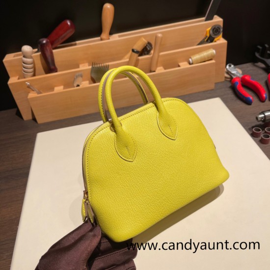 Hermes mini bolide Chevre 9R/Lime Full Handmade 036