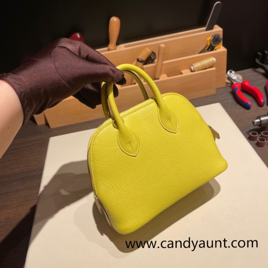 Hermes mini bolide Chevre 9R/Lime Full Handmade 036