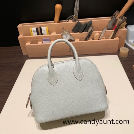 Hermes mini bolide Chevre 80 /Pearl Grey  Full Handmade 045