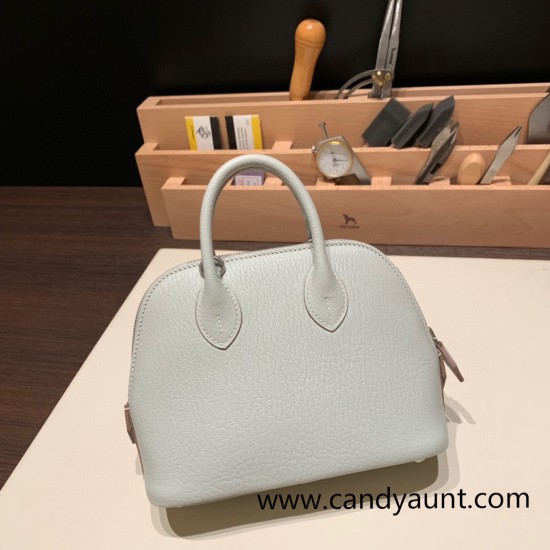 Hermes mini bolide Chevre 80 /Pearl Grey  Full Handmade 045