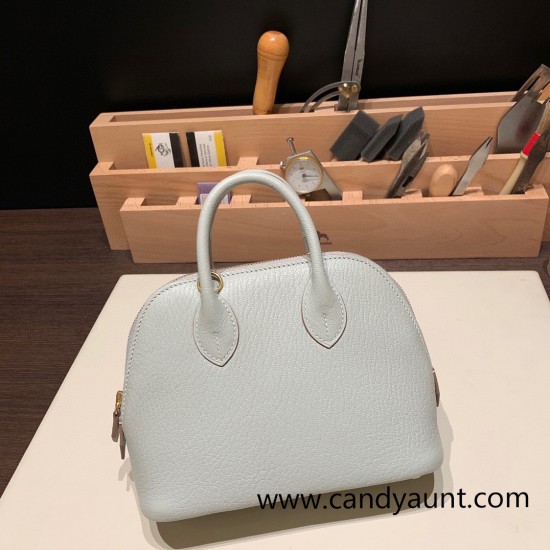 Hermes mini bolide Chevre 80 /Pearl Grey Full Handmade 046