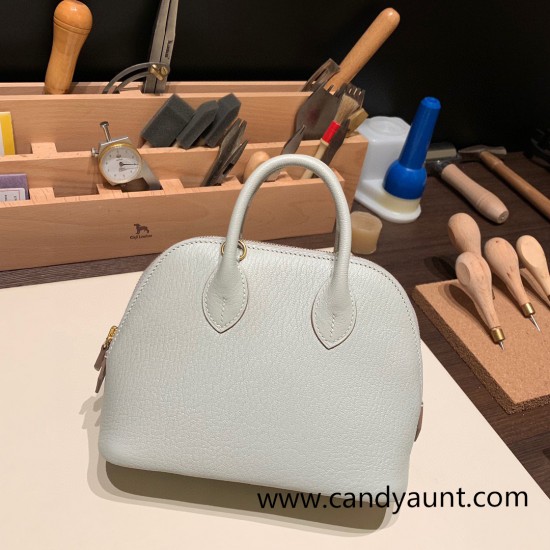 Hermes mini bolide Chevre 80 /Pearl Grey Full Handmade 046