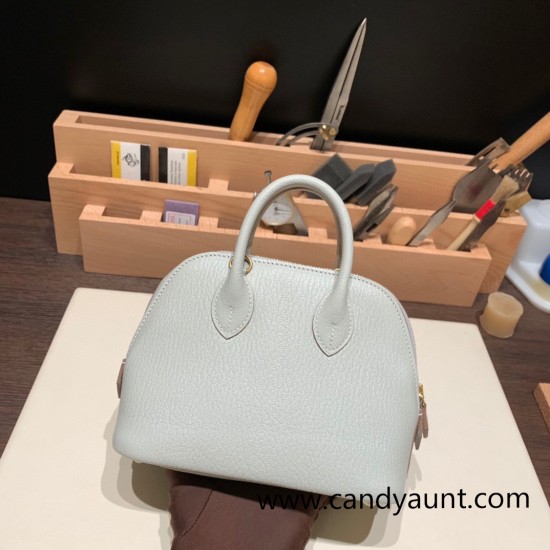 Hermes mini bolide Chevre 80 /Pearl Grey Full Handmade 046