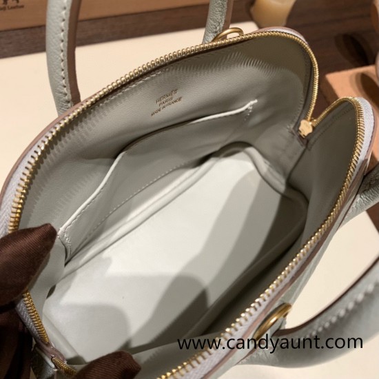 Hermes mini bolide Chevre 80 /Pearl Grey Full Handmade 046