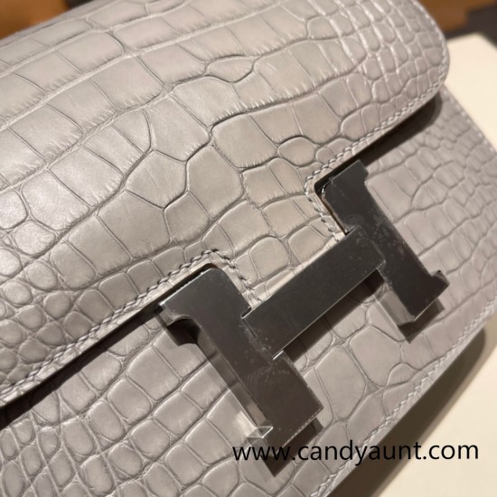 Hermes Constance 19cm Crocodile 80 /Pearl Grey (Gris Perle) 18cm Full Handmade