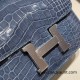 Hermes Constance 19cm Crocodile N7 /Blue Tempete 18cm Full Handmade