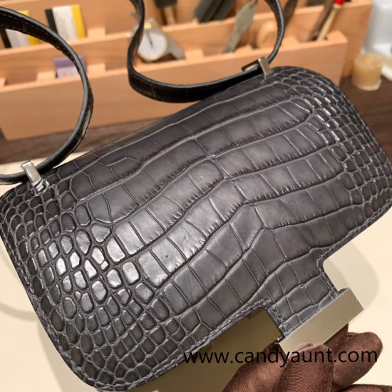 Hermes Constance 19cm Matte Alligator Crocodile 88/ Graphite  Gold Hardware 18cm Full Handmade