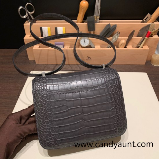 Hermes Constance 19cm Matte Alligator Crocodile 88/ Graphite  Gold Hardware 18cm Full Handmade