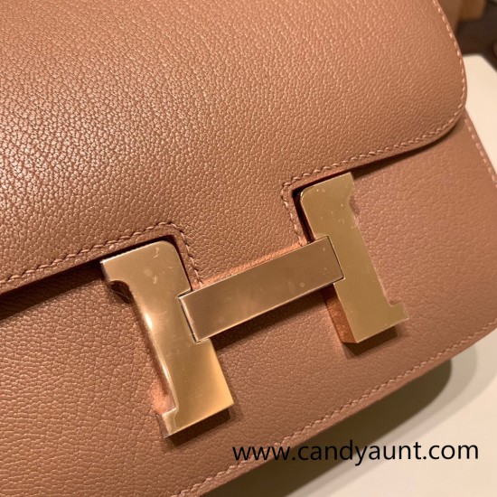 Hermes Constance 19cm Chevre 2J Quebracho Rose Gold Hardware 18cm Full Handmade