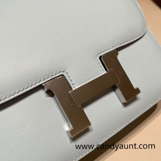 Hermes Constance 19cm swift 7R/ Azur Silver Hardware 18cm Full Handmade