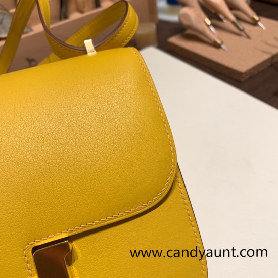 Hermes Constance 19cm swift 9D /Jaune Ambre Gold Hardware 18cm Full Handmade