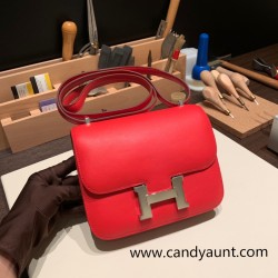 Hermes Constance 19cm swift S3/Rouge Cœur& 37/Gold Silver Hardware 18cm Full Handmade