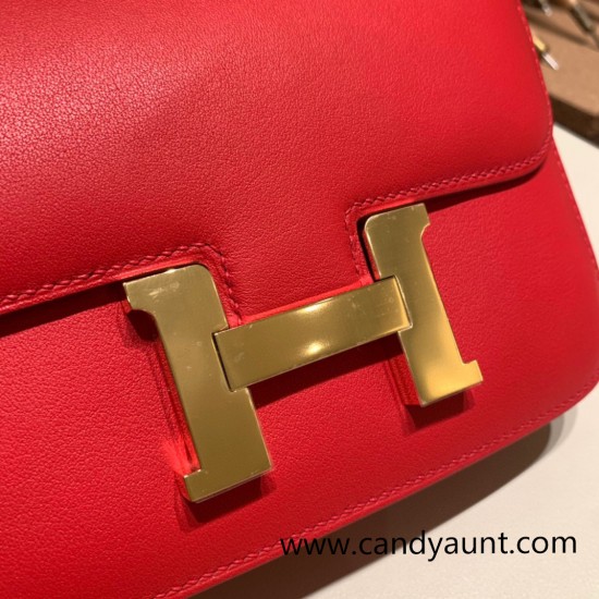 Hermes Constance 19cm swift S3/Rouge Cœur& 37/Gold Gold Hardware 18cm Full Handmade