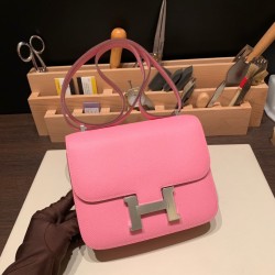 Hermes Constance 19cm Epsom 5P /Pink Silver Hardware 18cm Full Handmade